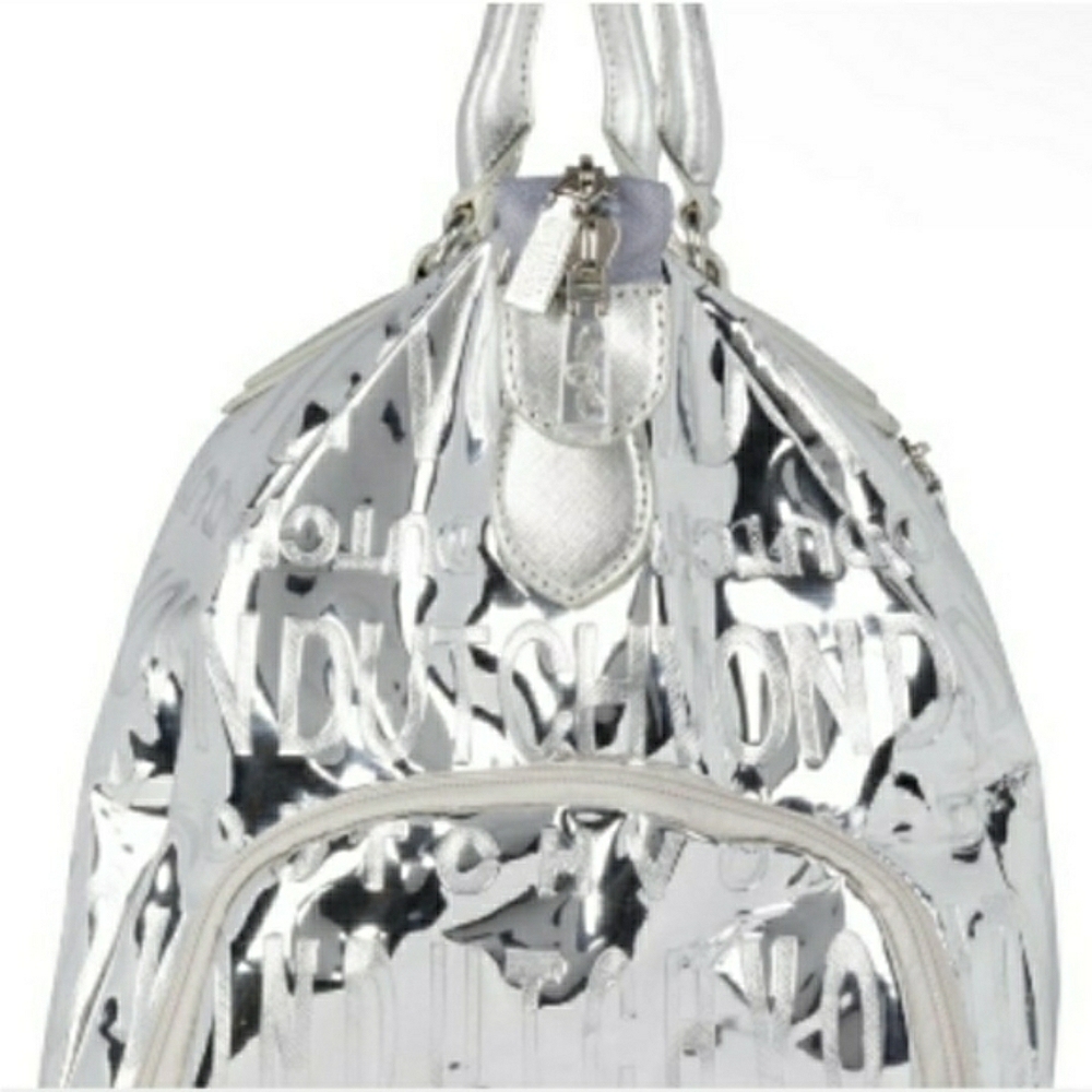NWT! Von Dutch Metallic Silver Mirrored Weekender Gym Duffel Bag (Retail $379) - Picture 7 of 15